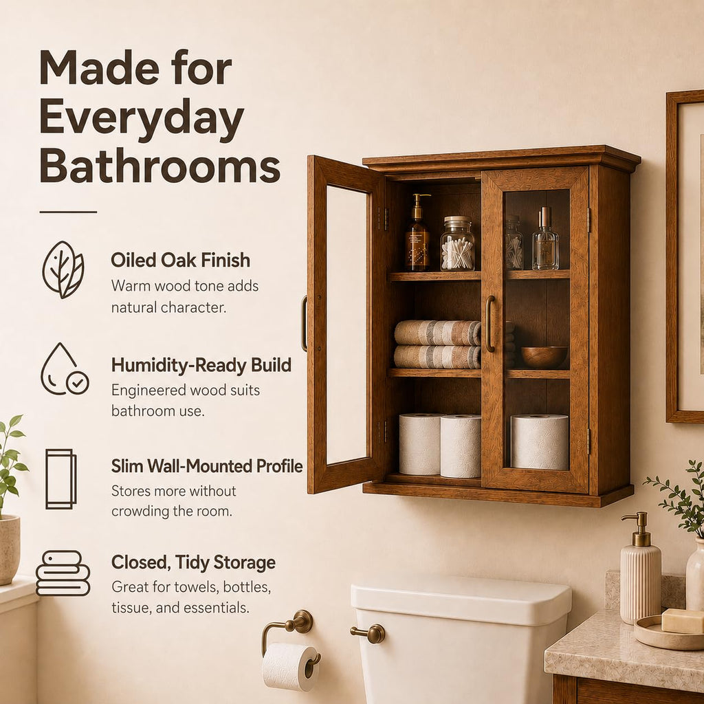 Wooden Over The Toilet Bathroom Medicine Cabinet with 2 Adjustable Shelves L7993