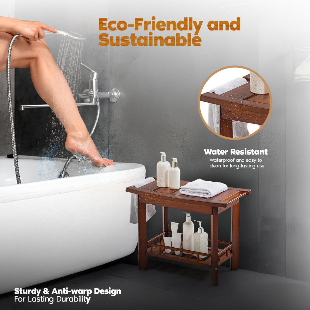 21" Teak Shower Bench with Storage Shelf E2360