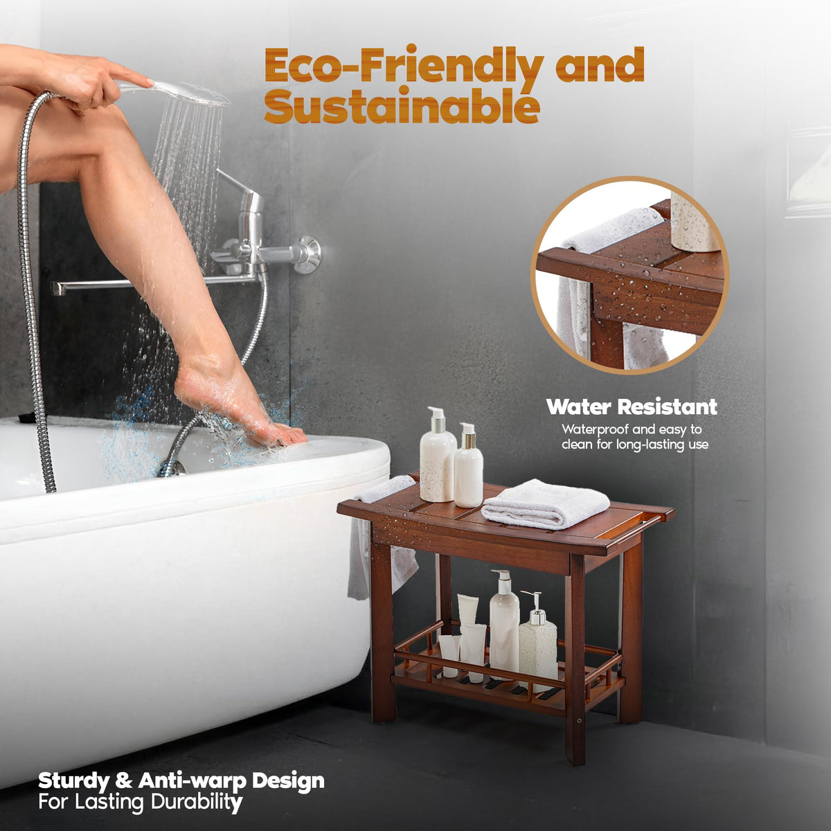 21" Teak Shower Bench with Storage Shelf E2360