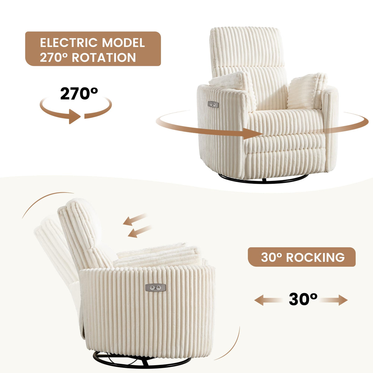 Power Recliner Swivel Glider Rocking Chair with USB Port I1494