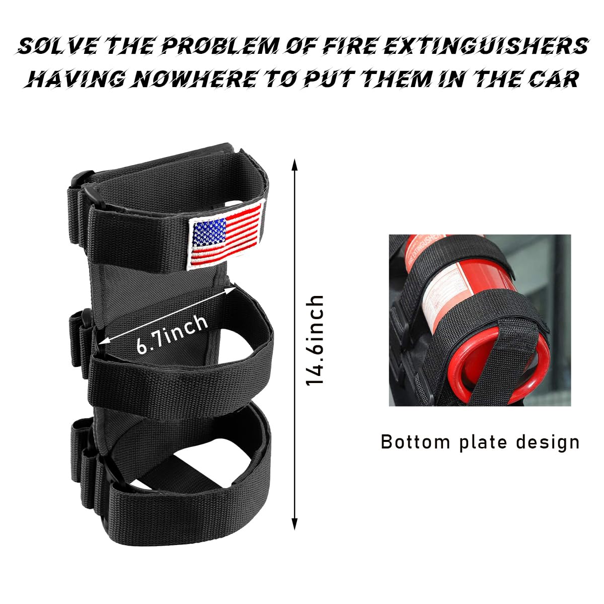 Adjustable Fire Extinguisher Holder with American Flag Pattern Strap B4127
