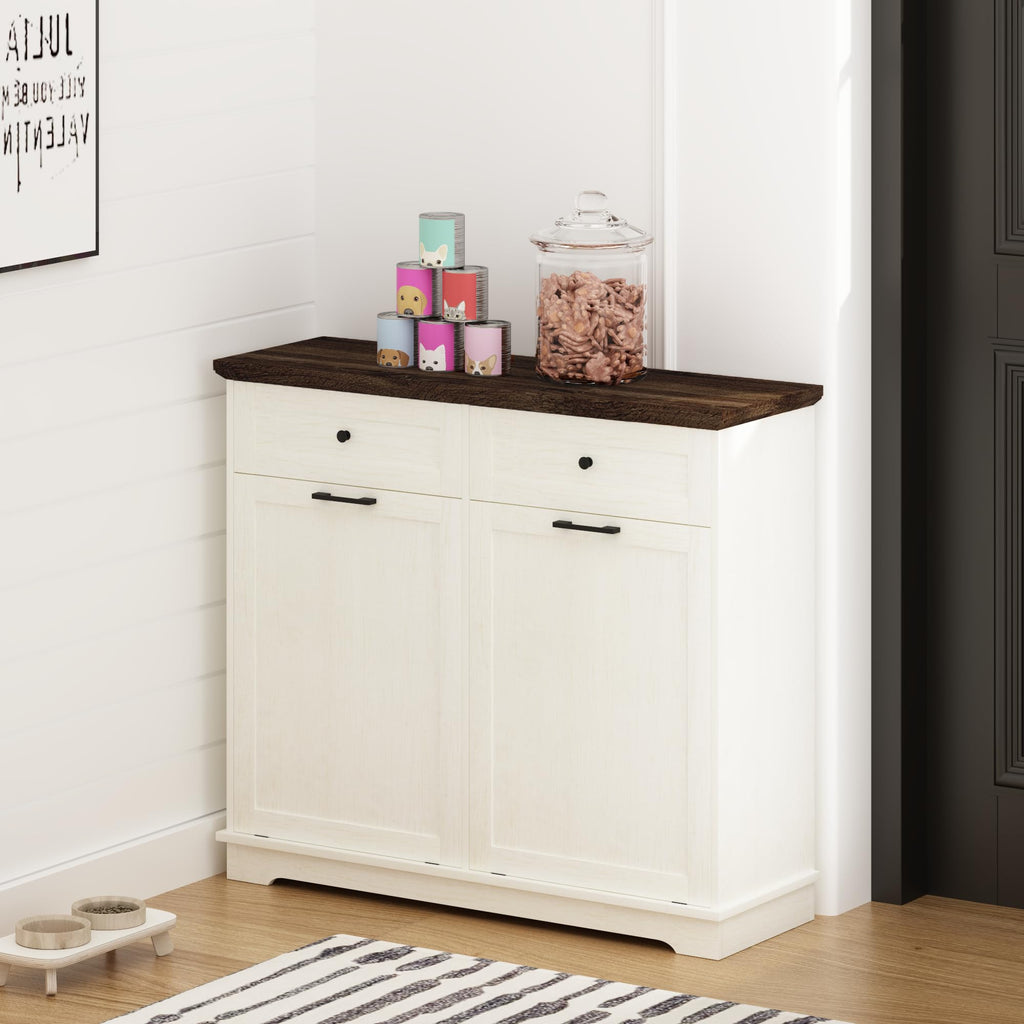 20 Gallon Double Tilt Out Wood Trash Can Cabinet with Drawer P265068