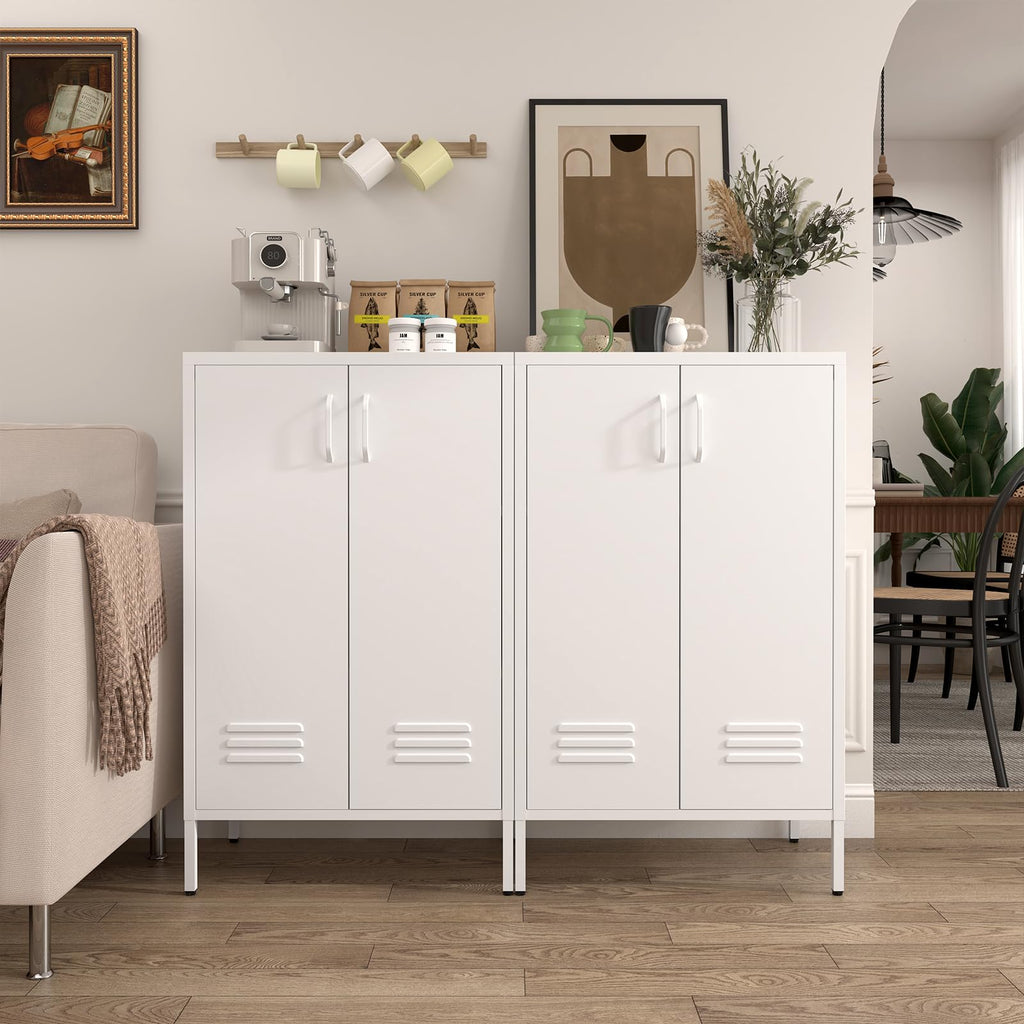 White 2 Door Metal Storage Cabinet with Shelves H95208