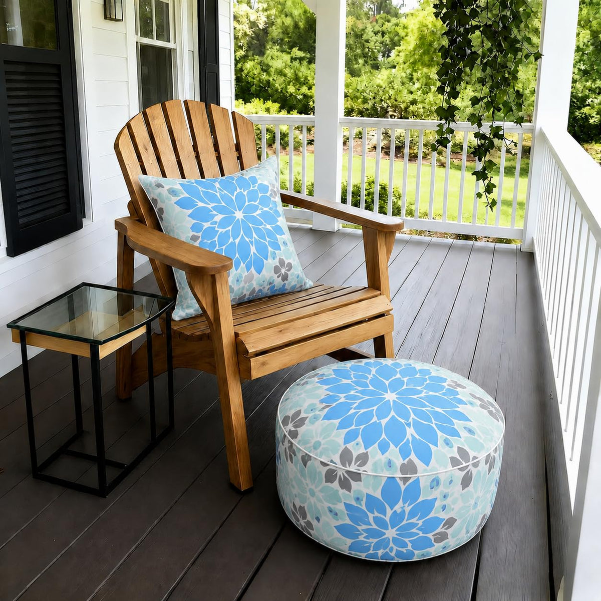 Inflatable Outdoor Ottoman 21"x21"x9", UV Fade Resistant Foot Stool, Portable Water Repellent with Carry Handle Teal V470380