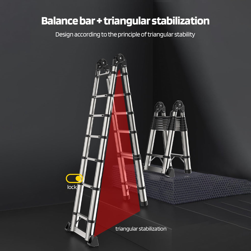 Telescoping Ladder with Locking Mechanism, Heavy Duty Aluminum 330 lbs J117494