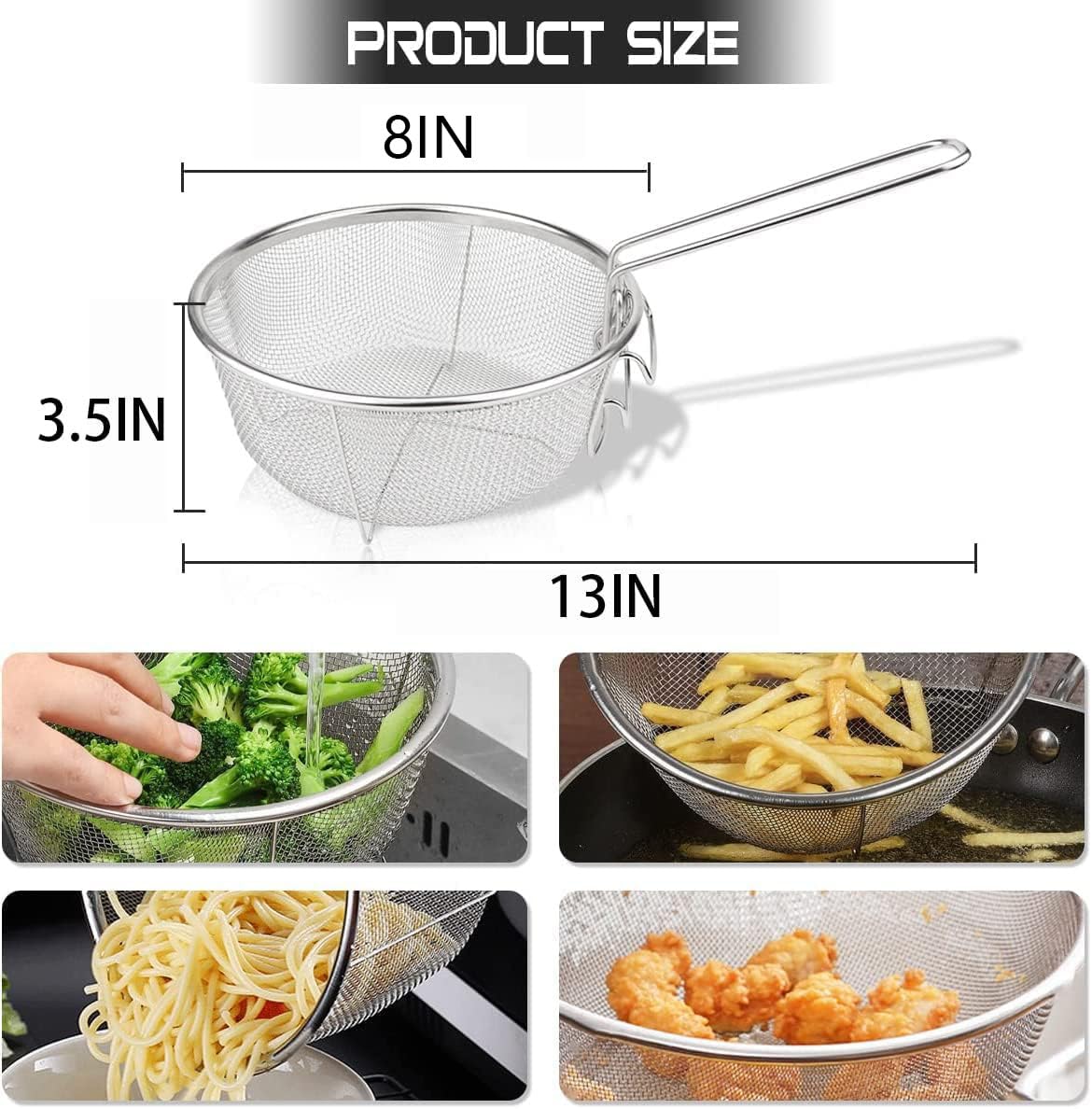 Stainless Steel 8inch Round Wire Fry Basket with Folding Handle K2042