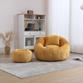 Yellow Chenille Bean Bag Chair with Ottoman and Pillow E73595