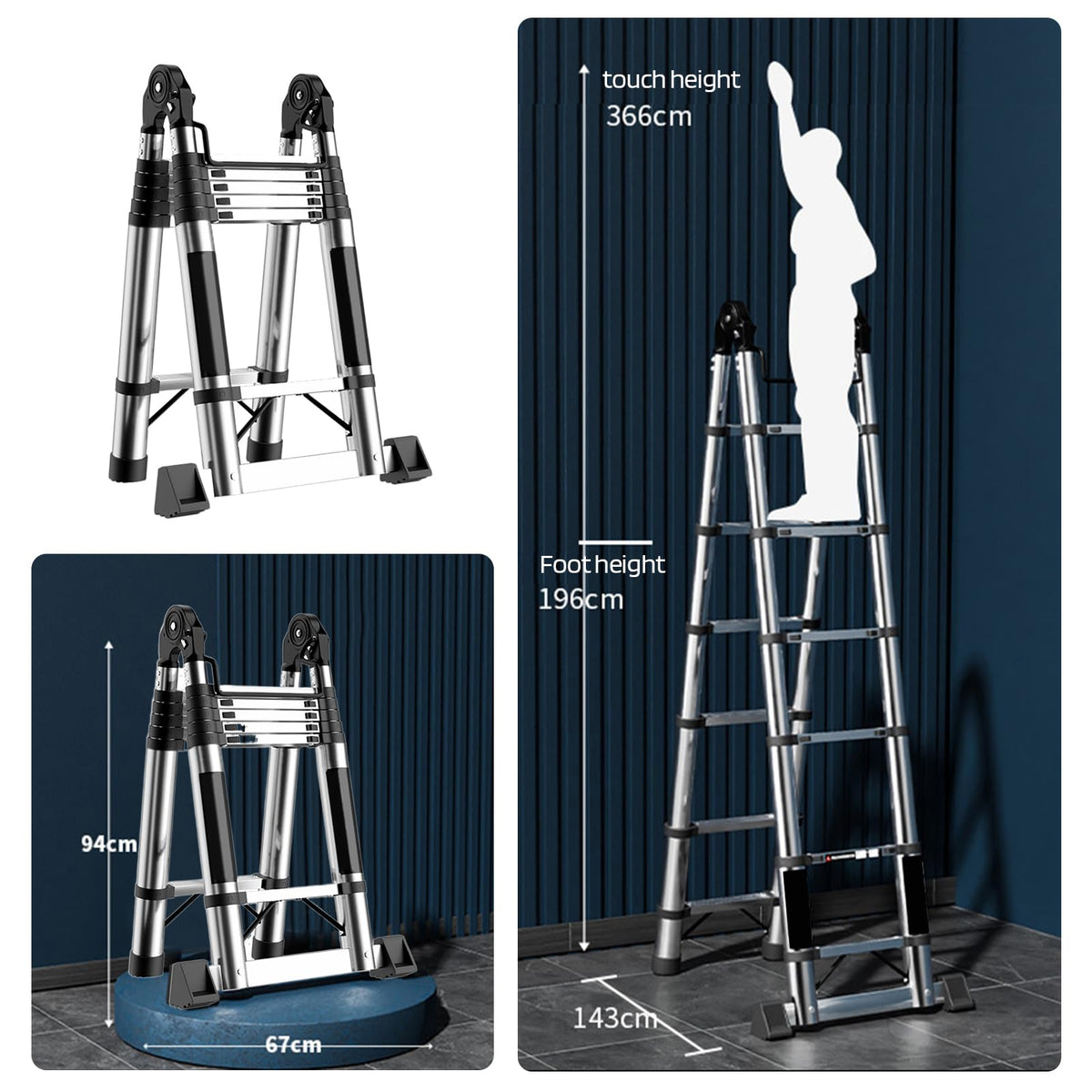 Telescoping Ladder with Locking Mechanism, Heavy Duty Aluminum 330 lbs J117494