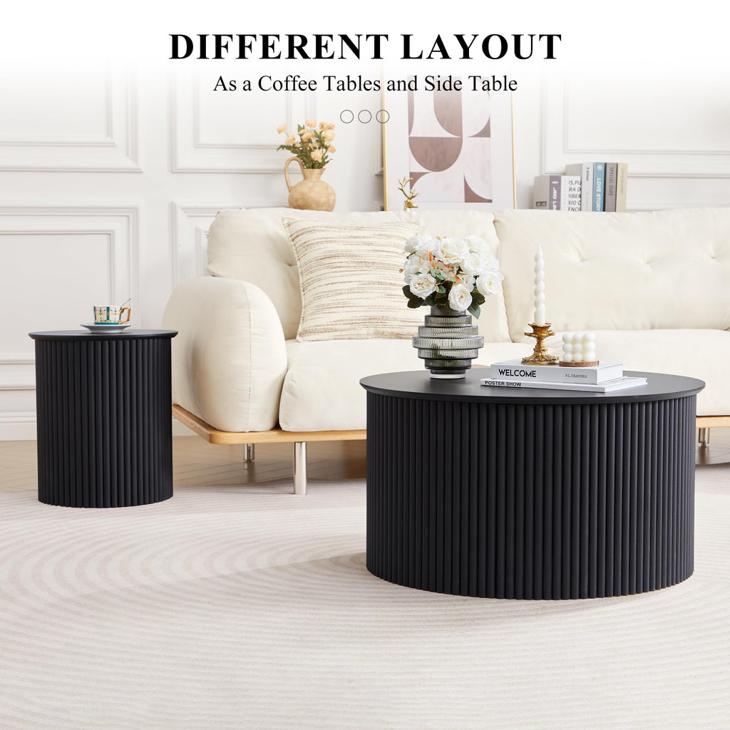 Fluted Round Nesting Coffee Table Set of 2 D12121