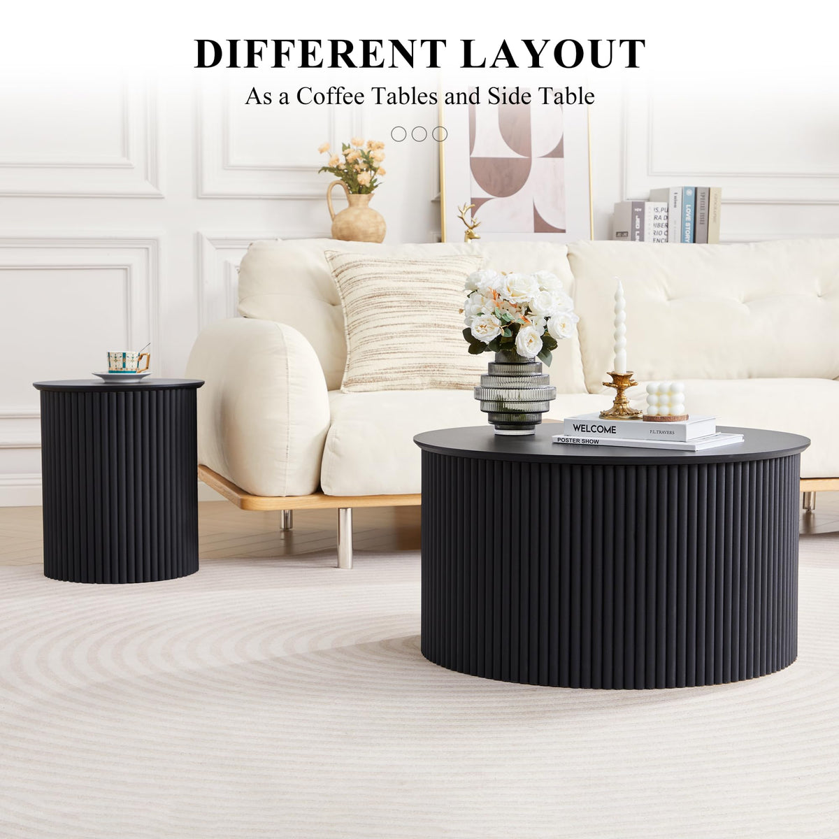 Fluted Round Nesting Coffee Table Set of 2 D12121