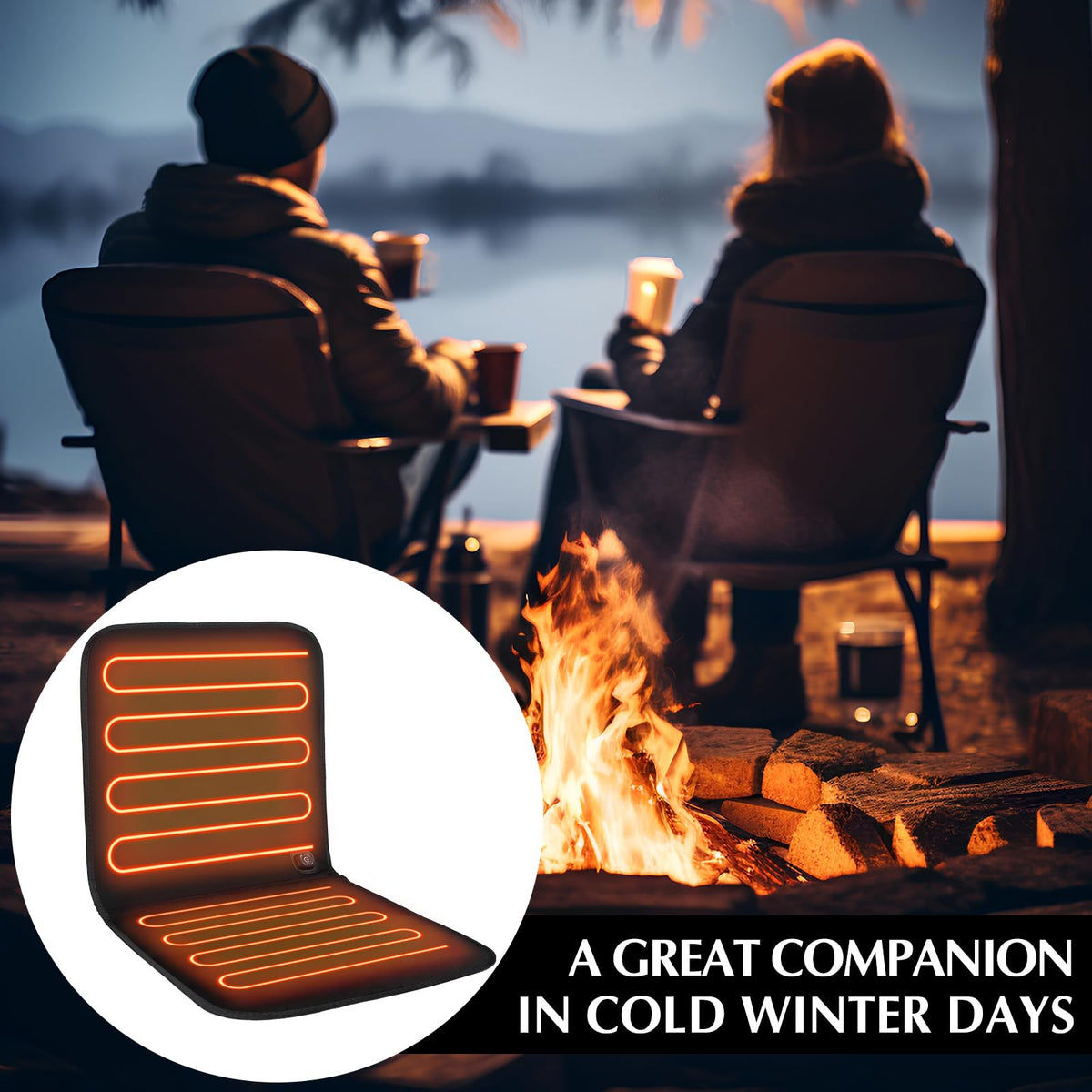 Black 2 Pcs USB Portable Heated Seat Cushion with Back Support Q172111