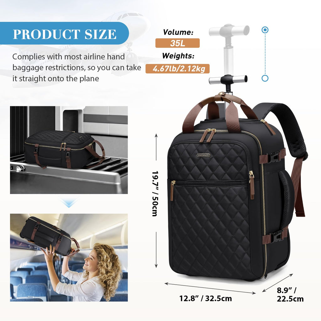 Black Rolling Laptop Backpack with Wheels H836