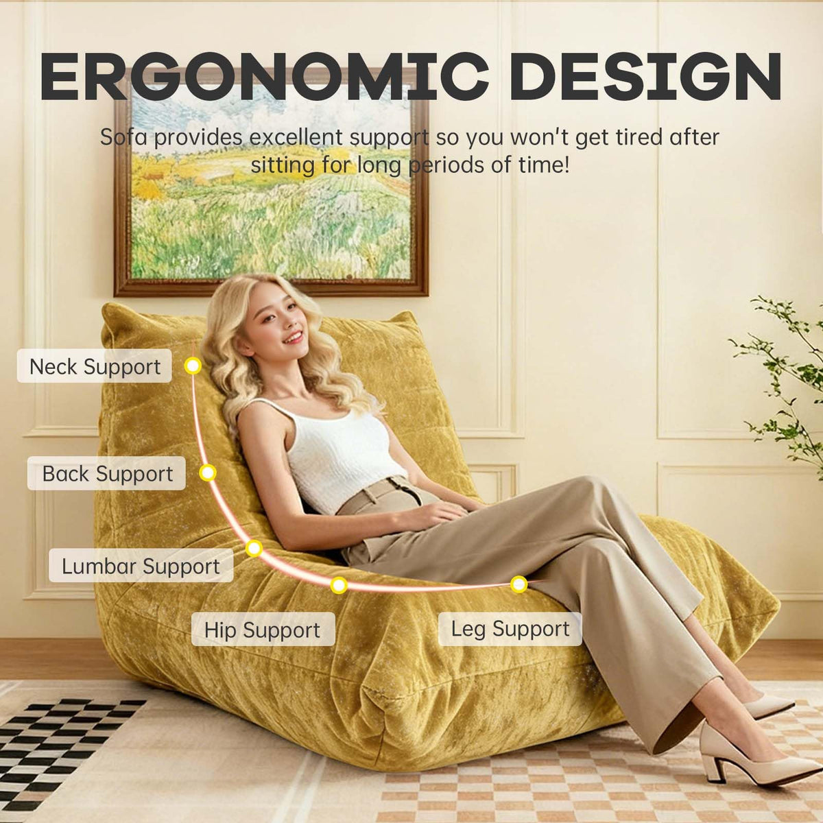 Yellow Memory Foam Bean Bag Chair E185513