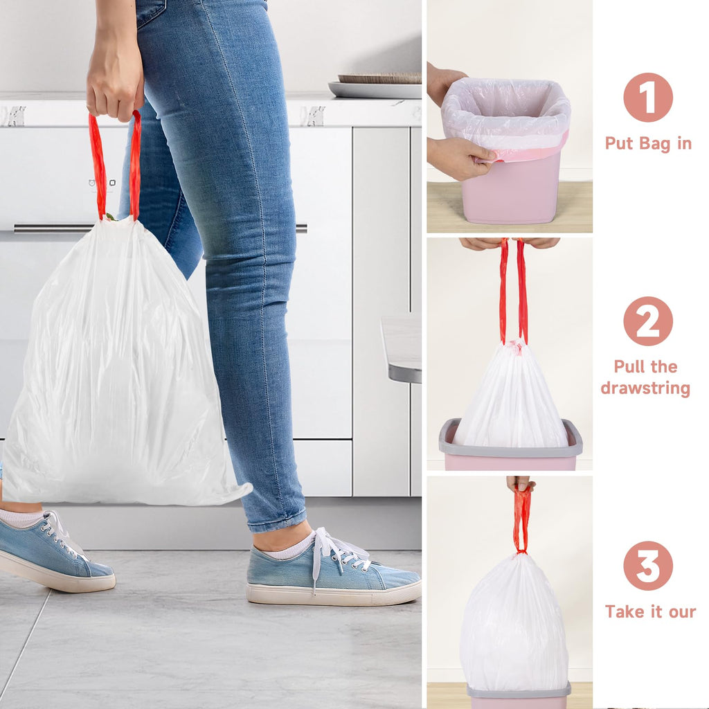 2 Gallon White Drawstring Trash Bags 60 Count E4757
