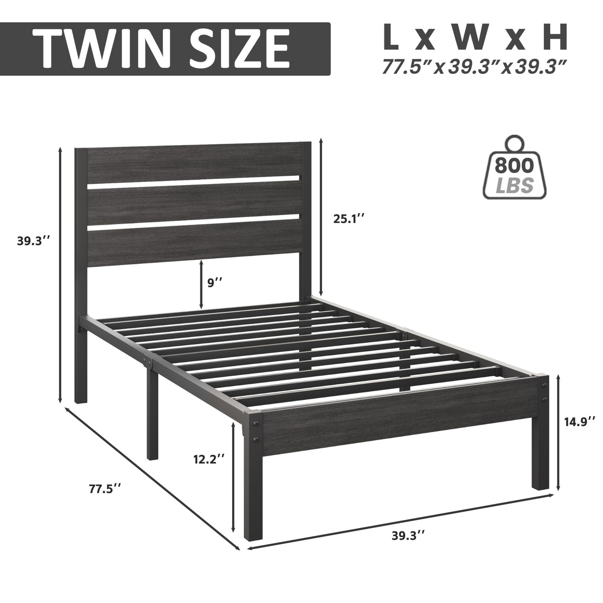 Twin Metal Bed Frame with Headboard and Under Bed Storage M933096