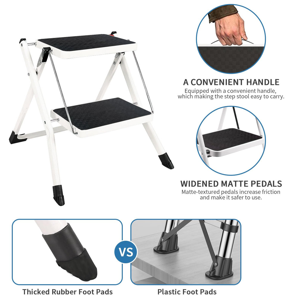 2 Step Folding Metal Step Stool with Anti-Slip Pedal S1323