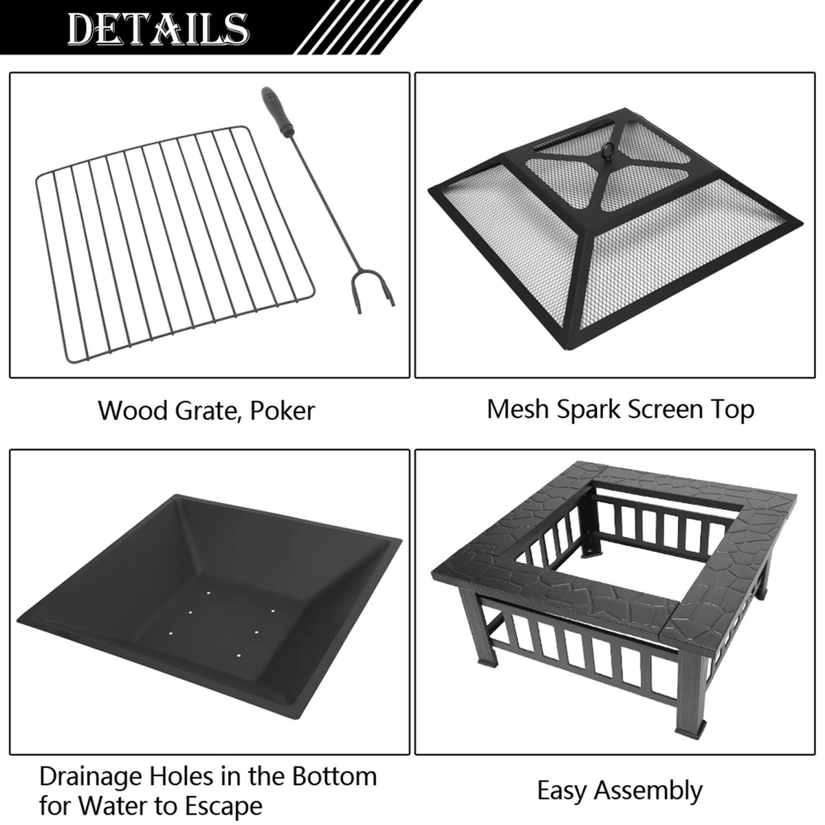 32in Square Metal Fire Pit Table I452910