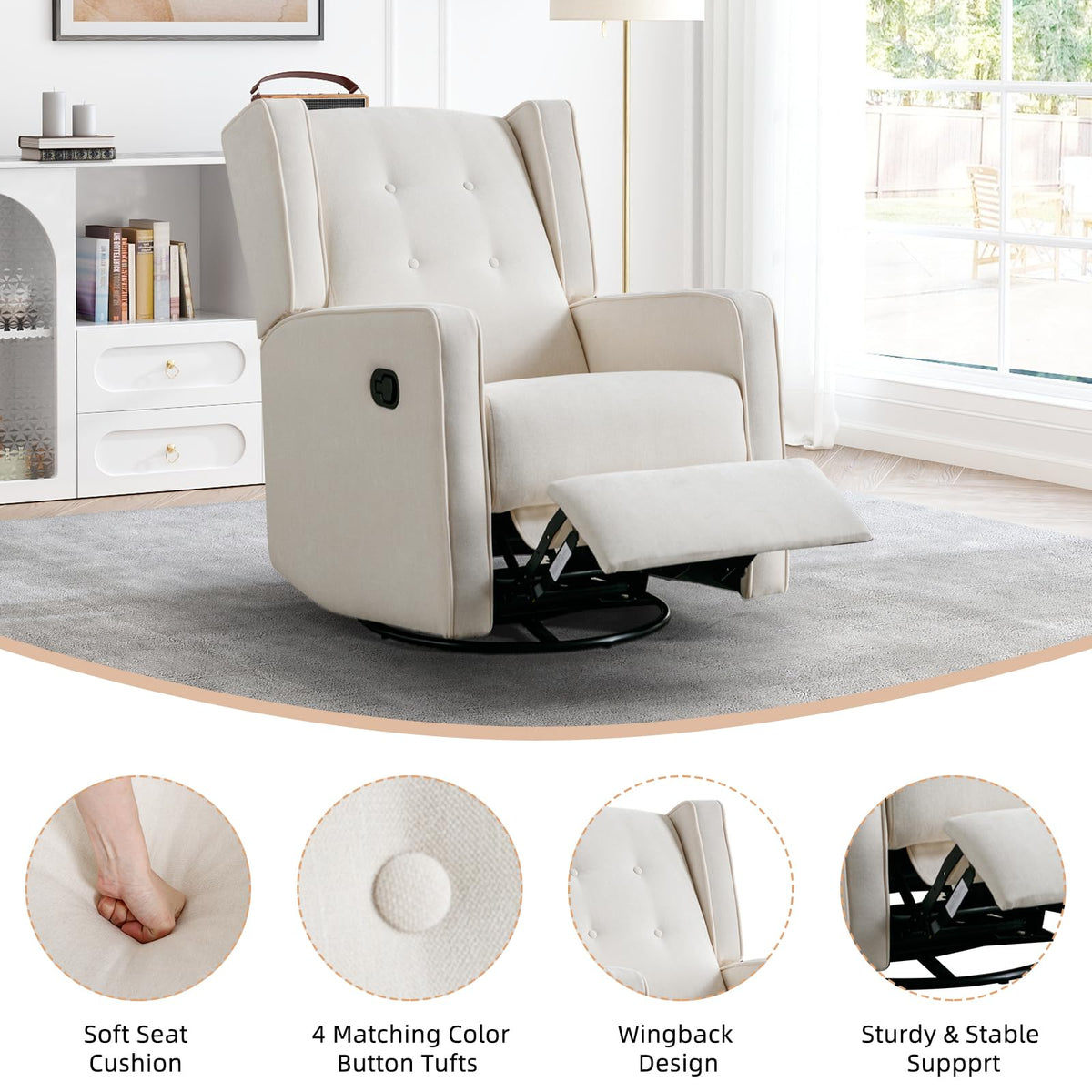 White Swivel Rocker Recliner Chair C738