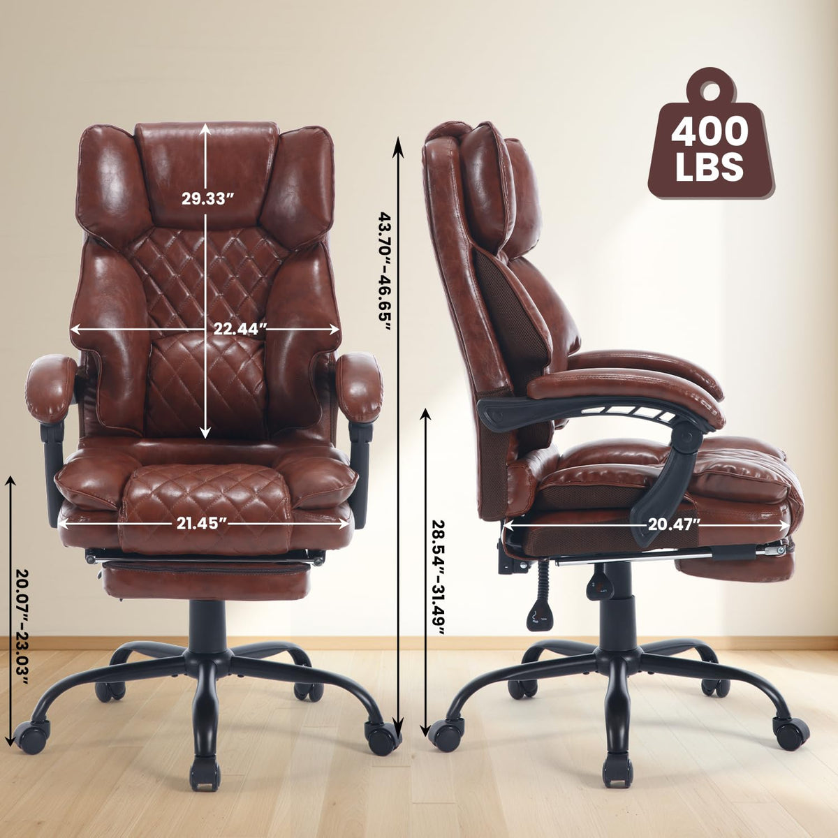 Brown Reclining Ergonomic Office Chair with Footrest E9362