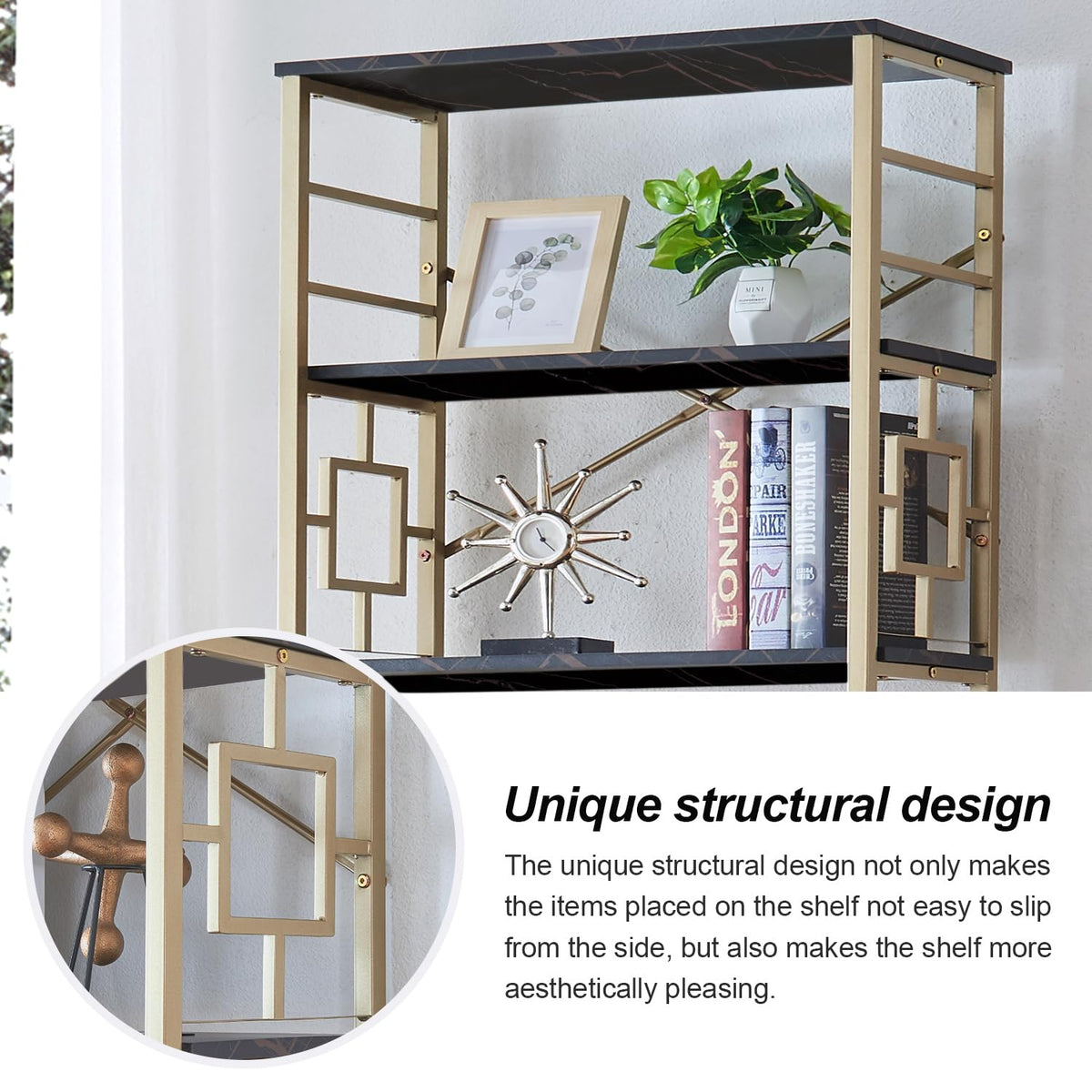 7-Tier Black Gold Metal Bookcase N9364