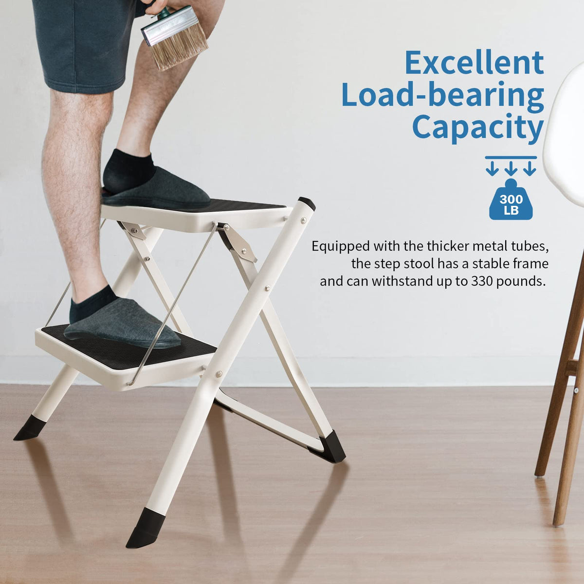 2 Step Folding Metal Step Stool with Anti-Slip Pedal S1323