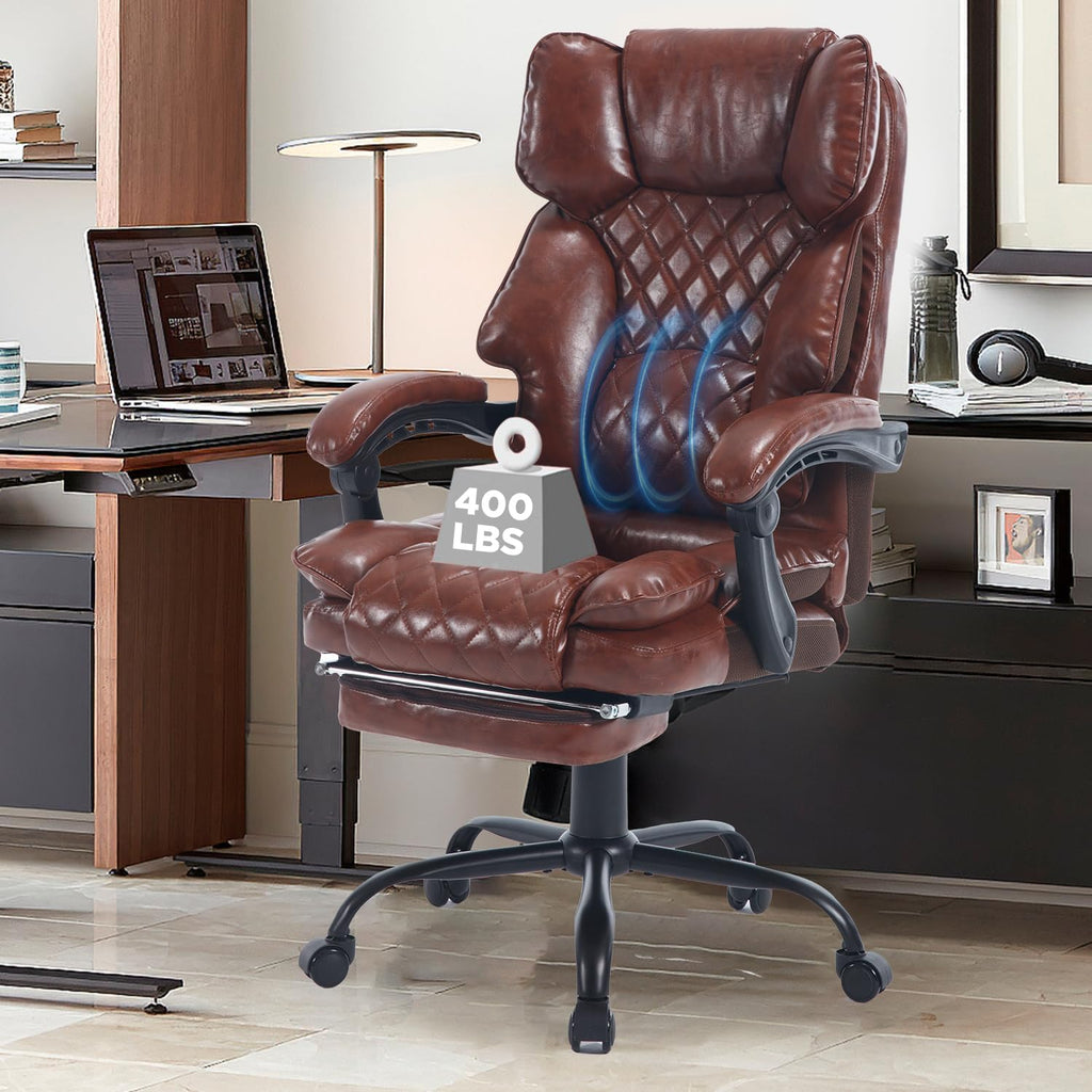 Brown Reclining Ergonomic Office Chair with Footrest E9362
