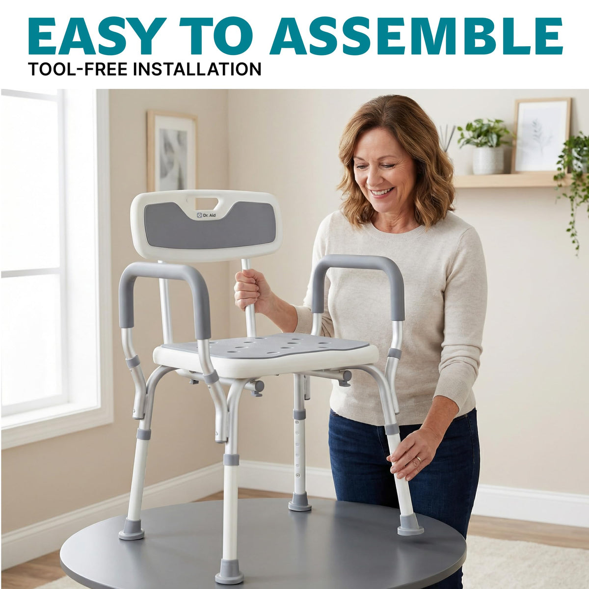 Shower Chair, 6-Height Adjustable, 400 lbs F5845