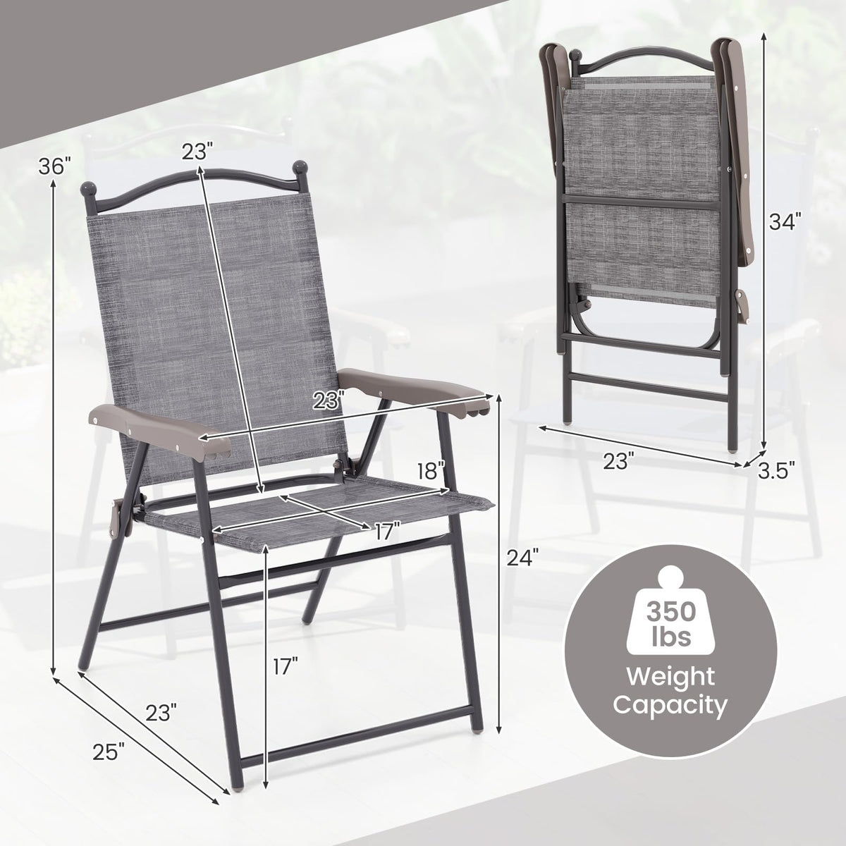 Set of 2 Grey Patio Folding Chairs W5340