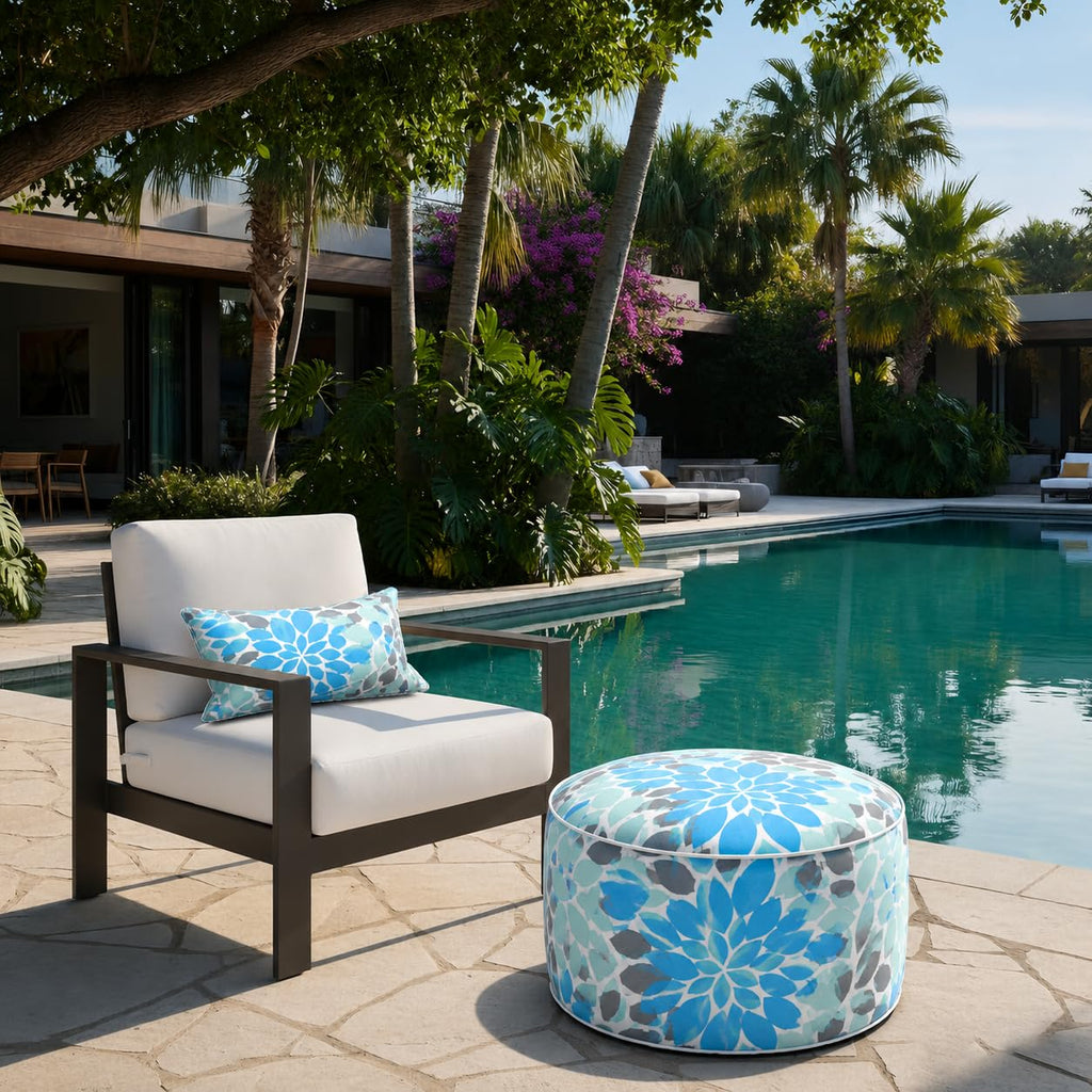 Inflatable Outdoor Ottoman 21"x21"x9", UV Fade Resistant Foot Stool, Portable Water Repellent with Carry Handle Teal V470380