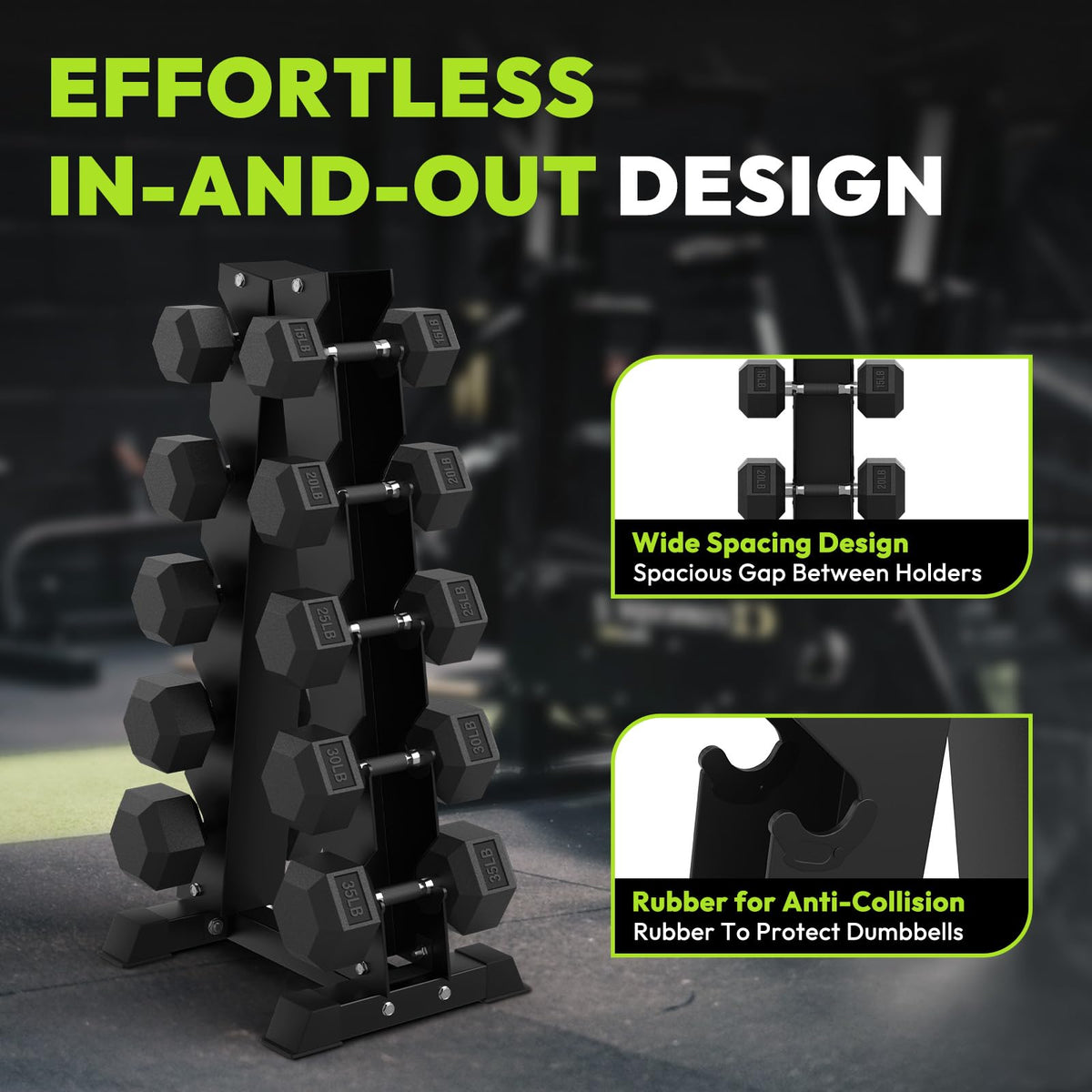 Hex Dumbbell Set with Vertical Storage Rack A835