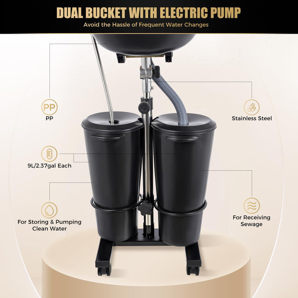 Portable Shampoo Basin with 2 Water Buckets & Electric Pump K395