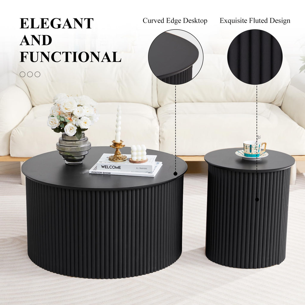 Fluted Round Nesting Coffee Table Set of 2 D12121