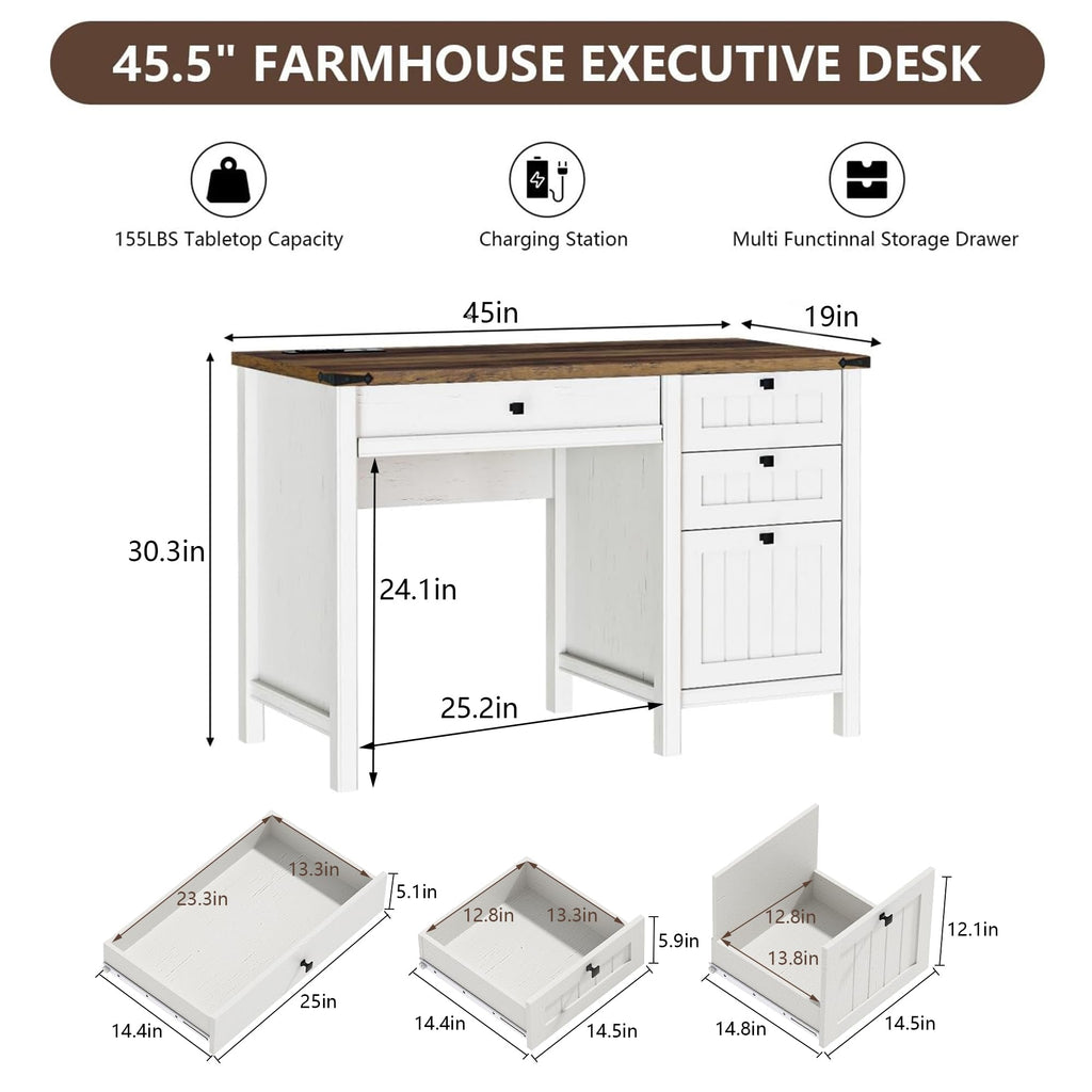 White Desk with Outlets & File Drawer D842702