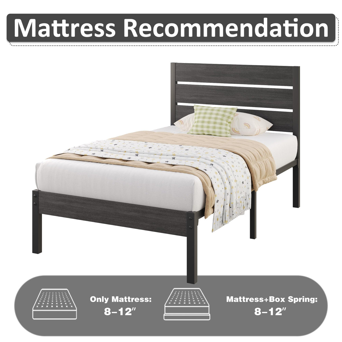 Twin Metal Bed Frame with Headboard and Under Bed Storage M933096