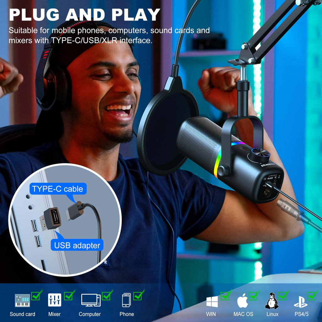 USB Condenser Gaming Microphone with Mic Arm D900