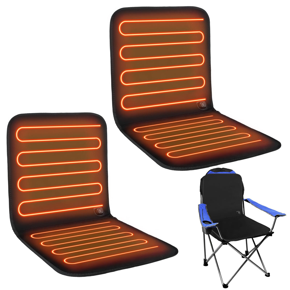 Black 2 Pcs USB Portable Heated Seat Cushion with Back Support Q172111