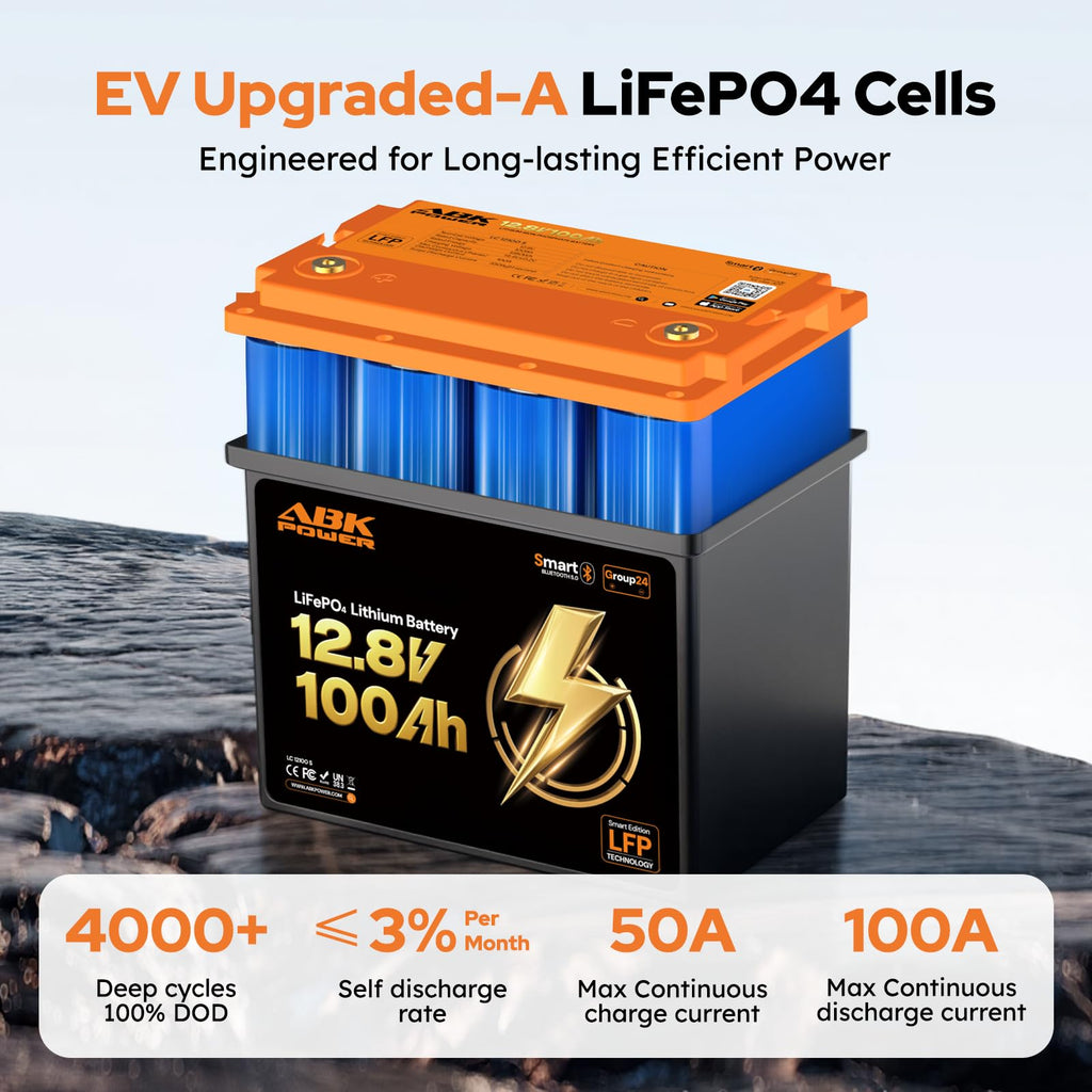 12V 100Ah LiFePO4 Lithium Battery with Bluetooth Monitoring & Low-Temp Protection A5016