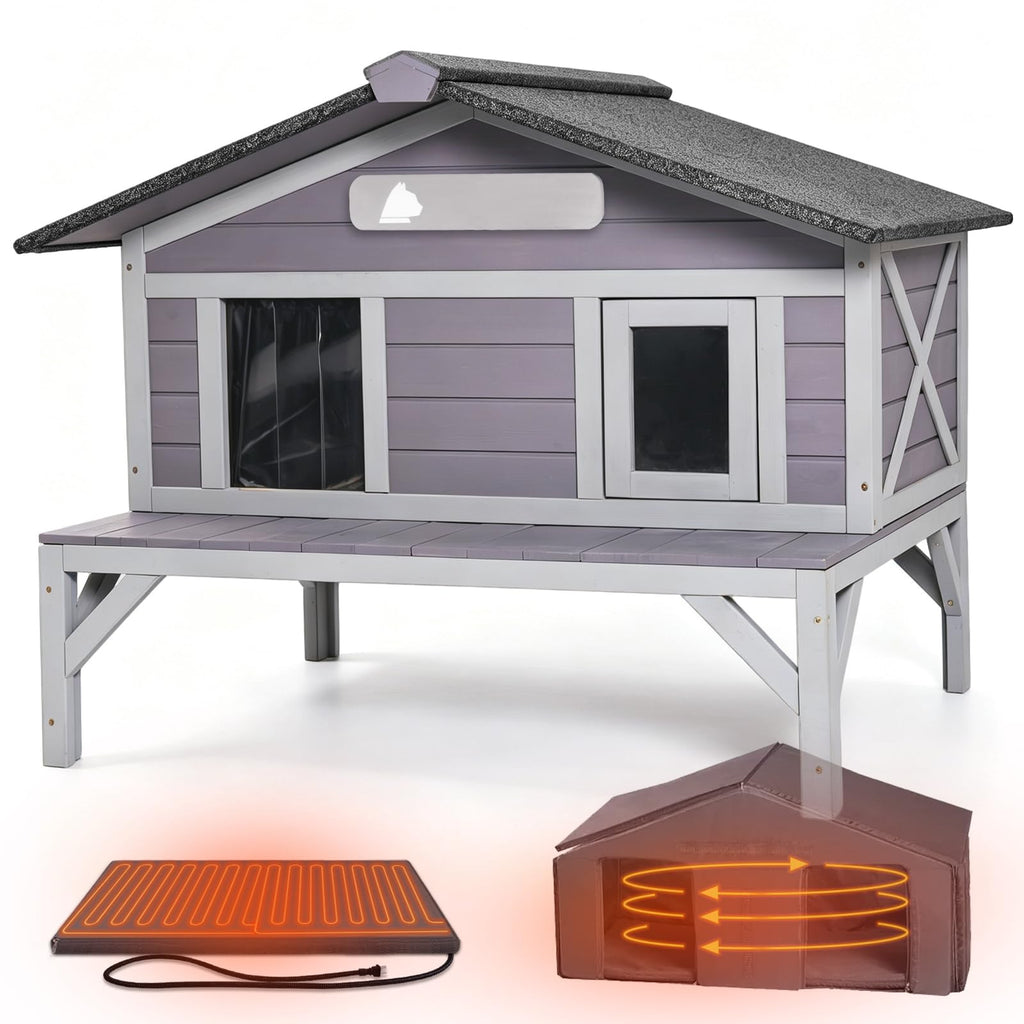 Outdoor Heated Cat House with Insulated Liner O4565