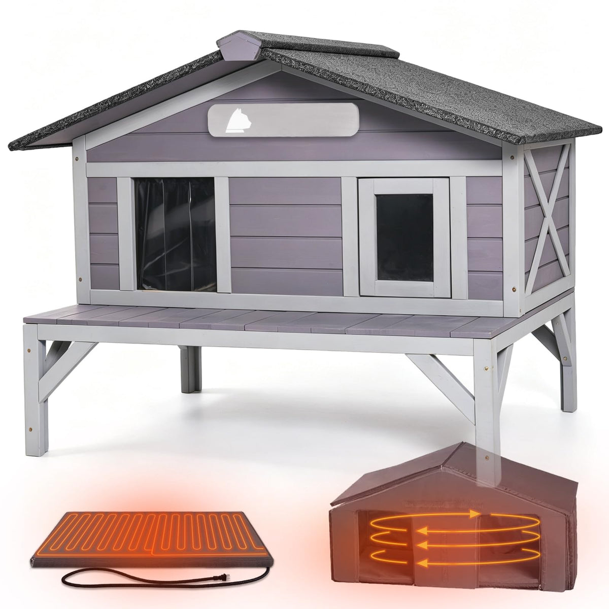 Outdoor Heated Cat House with Insulated Liner O4565