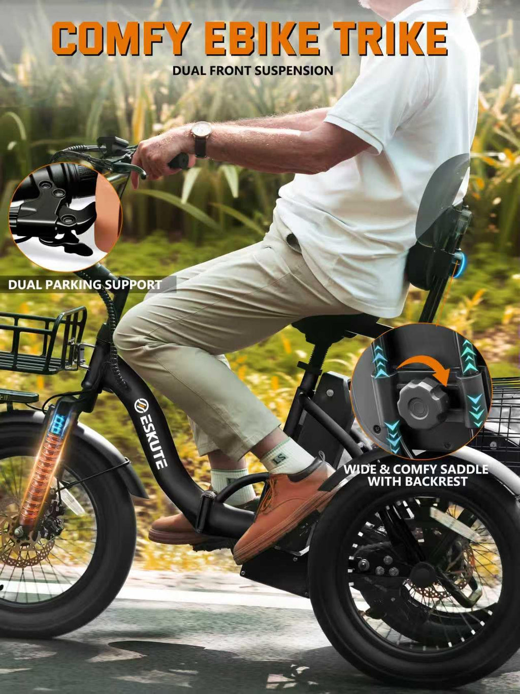 Electric Tricycle Bike 1200W Folding 3 Wheel Bicycle C517