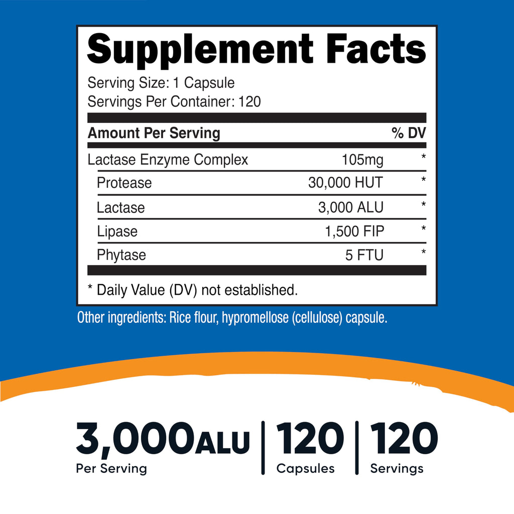 Lactase Enzyme Complex 120 Capsules Gluten-Free N99868