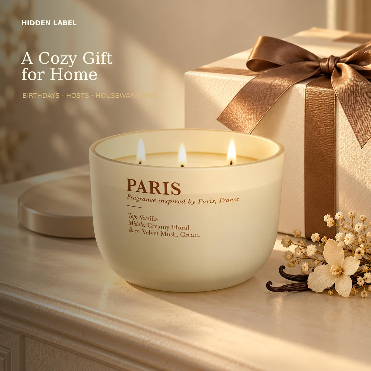 Vanilla Cream Scented Candle, 16 oz, 3-Wick Soy Wax S557183