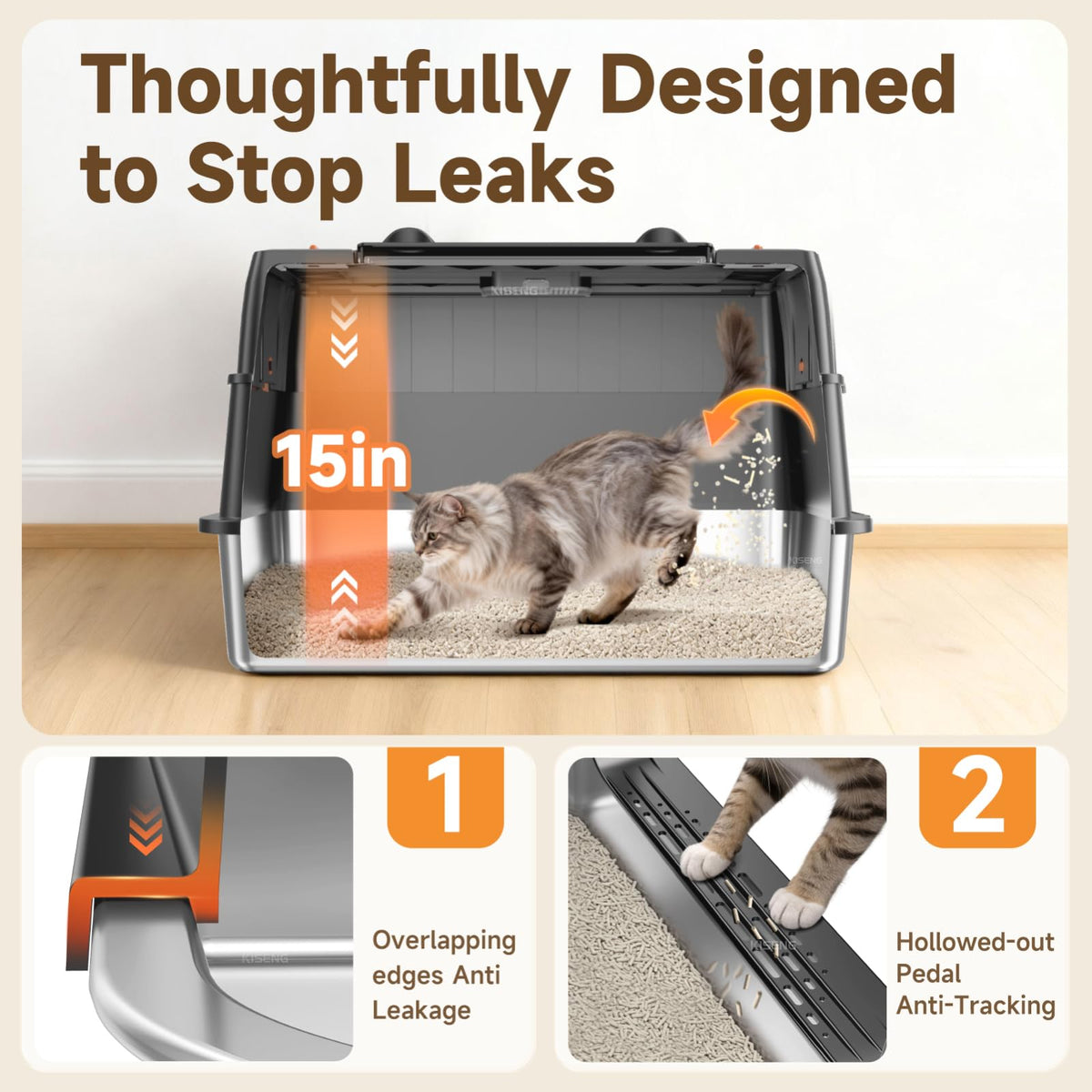 Stainless Steel High Sided Enclosed Litter Box with Lid V266