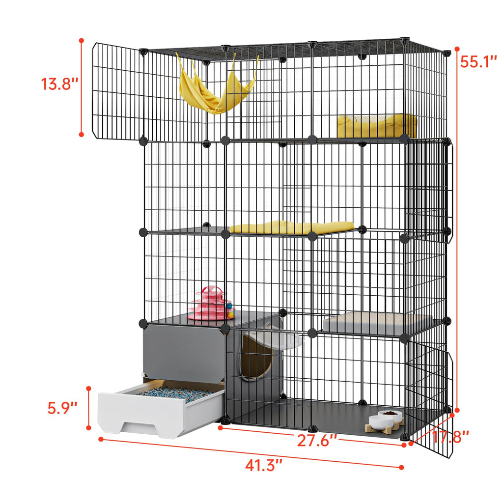 Large 4-Tier Cat Cage with Litter Box S878