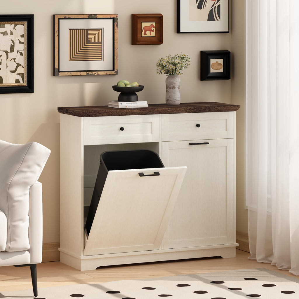 20 Gallon Double Tilt Out Wood Trash Can Cabinet with Drawer P265068