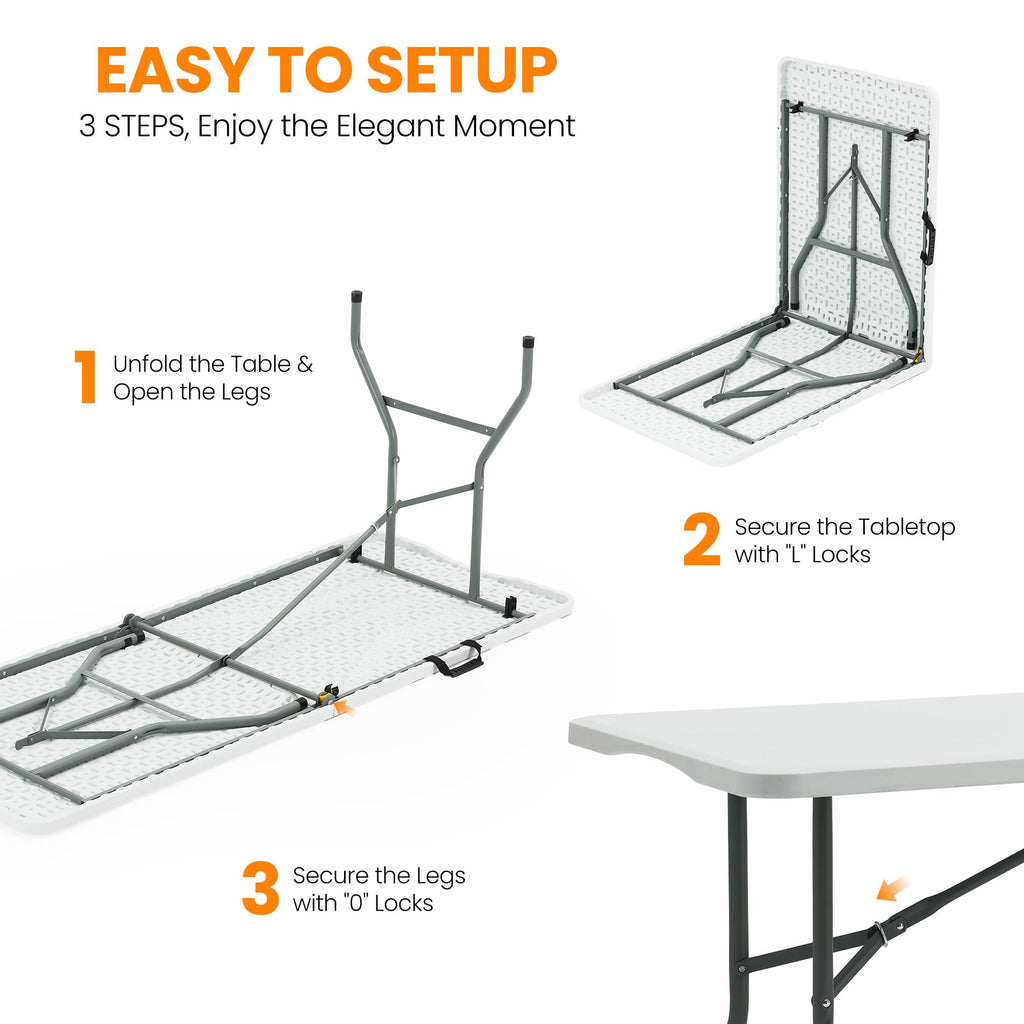 6FT White Portable Plastic Folding Table L24634