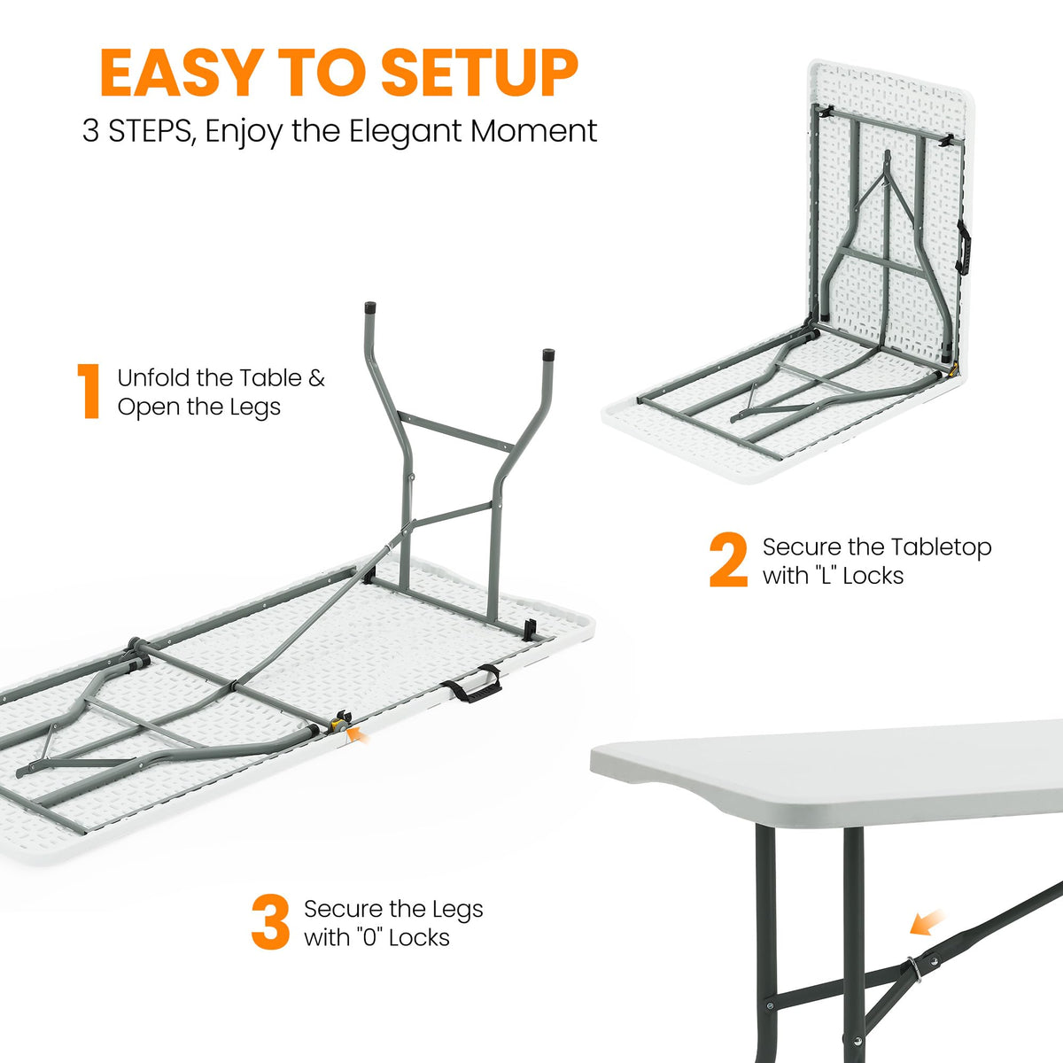 6FT White Portable Plastic Folding Table L24634