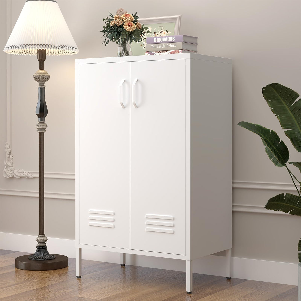 White 2 Door Metal Storage Cabinet with Shelves H95208