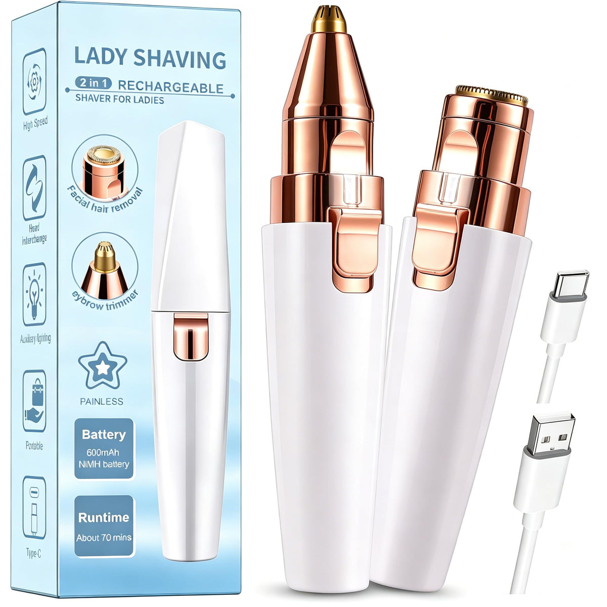2 in 1 Electric Facial Hair Removal with LED Light Y117267