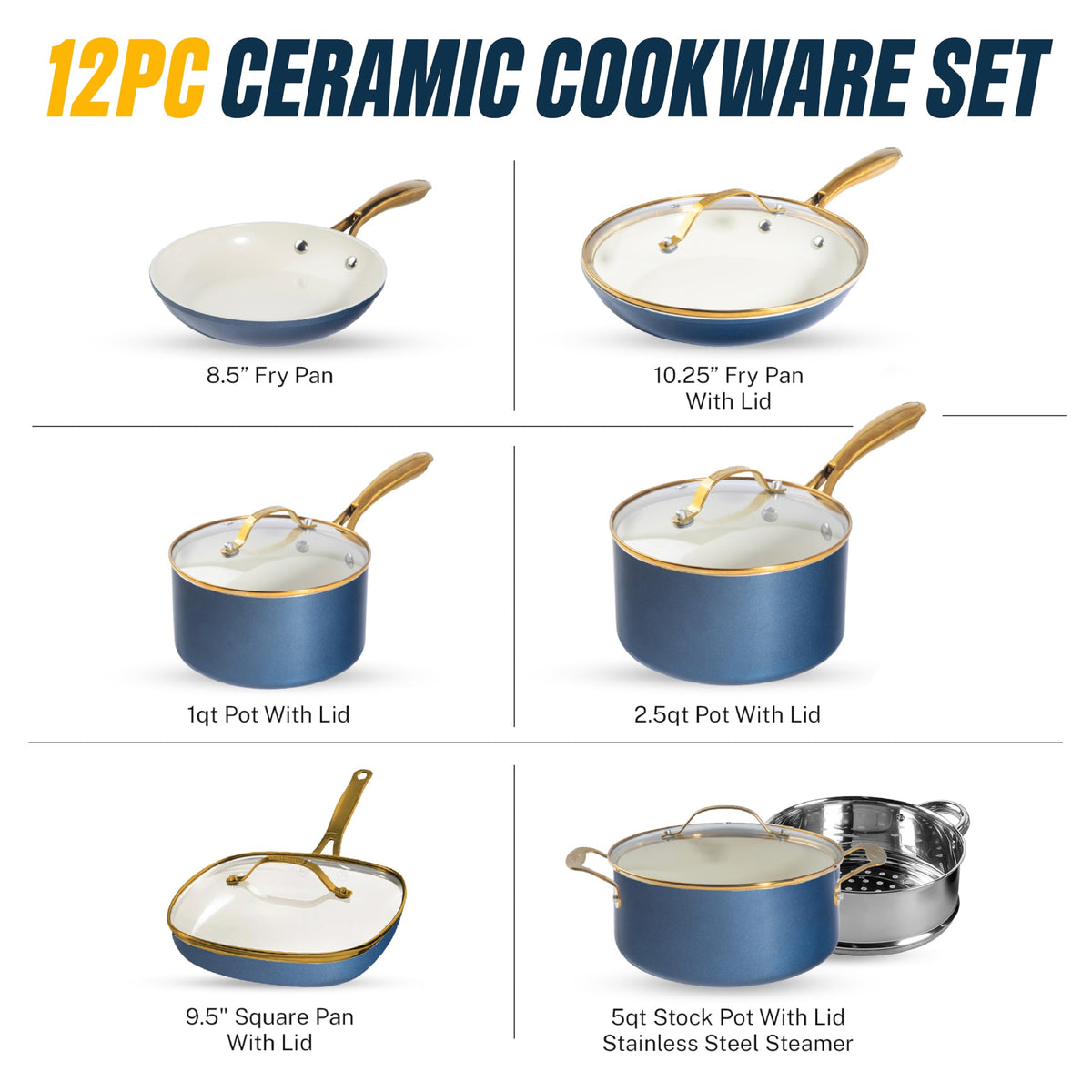 12 Pc Titanium Ceramic Nonstick Cookware Set N6090